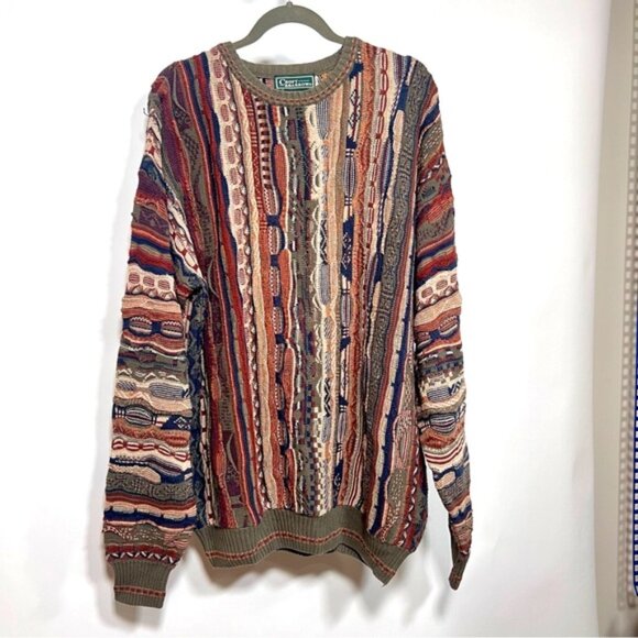 croft & barrow Other - Vintage Croft & Barrow 3D Textured Coogi Style Multicolor Mens Sweater 90s